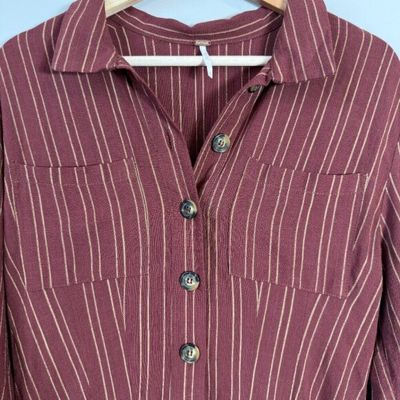 Free People Audrey Stripe Midi Dress Women's Small Red Button Up Collared Boho - Picture 7 of 15